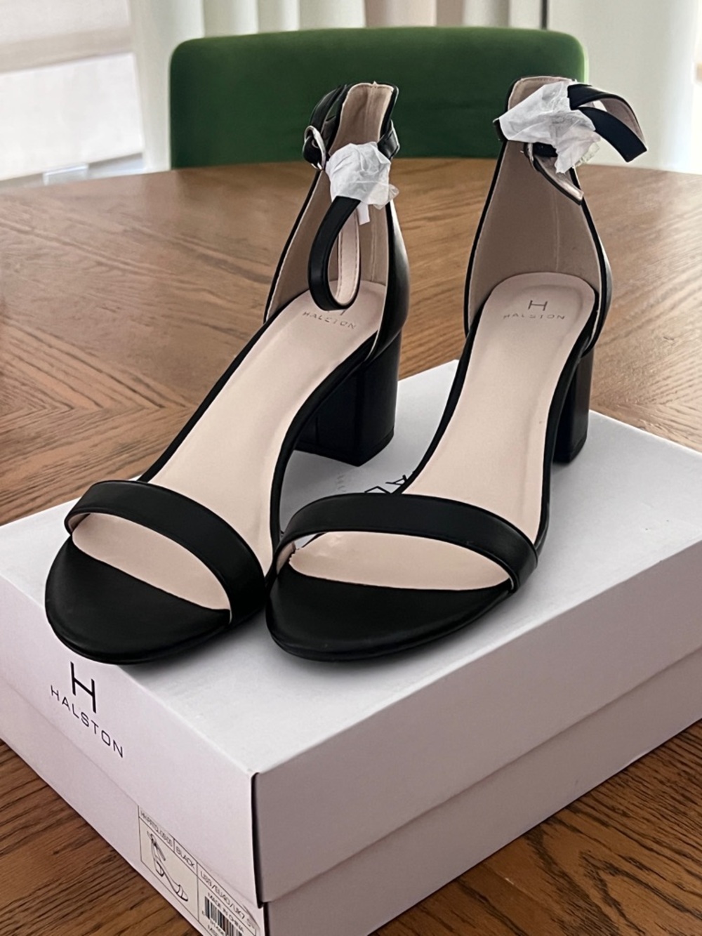 Halston Black Open-Toe Block Heel Strappy Sandals